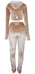 Hood Goodie Womens Panne Velvet Set Hooded Long Sleeve Top with Pants Sand