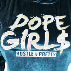 Hood Goodie Womens Panne Velvet Set Hooded Long Sleeve Top with Pants Jade