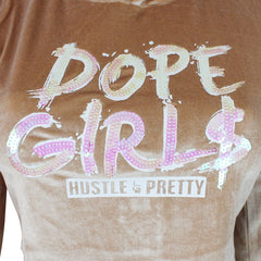 Hood Goodie Womens Panne Velvet Low Cut Hooded Long Sleeve Top Sand